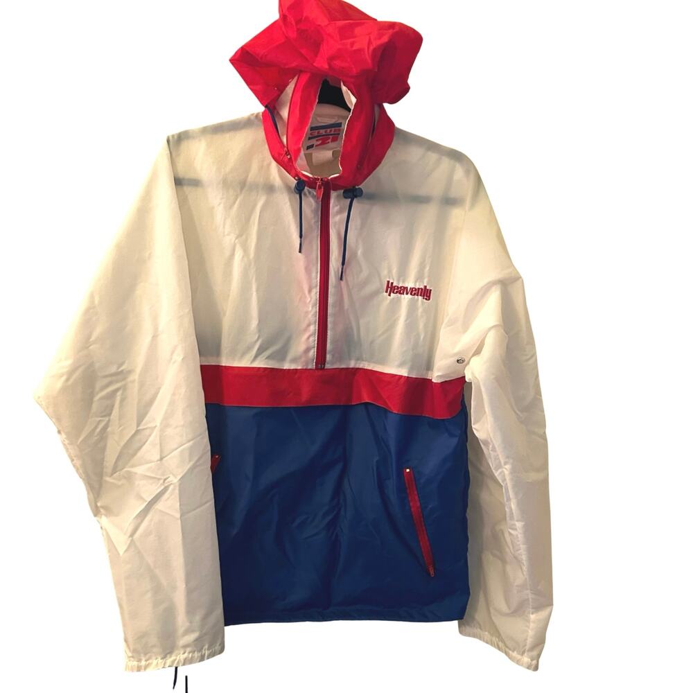 VTG 90s Club 21 Heavenly Hooded Windbreaker Red White Blue Small Medium Retro